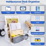 4 Section Acrylic File Organizer, Clear Acrylic Desk Organizer and Accessories, Sturdy Acrylic File Folder Holder Sorter, Office Supplies for Mail Letter Paper Electronic Notebook - Image 3
